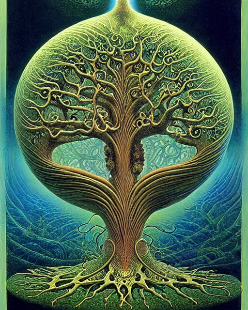 Image similar to tree of life by roger dean and andrew ferez, art forms of nature by ernst haeckel, divine chaos engine, symbolist, visionary, art nouveau, botanical fractal structures, organic, detailed, realistic, surreality