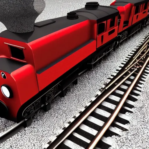 Prompt: photo realistic black and red thomas the train going fast