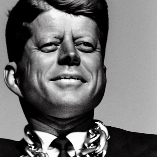 Image similar to John f. Kennedy as a gangster rapper with a big gold chain