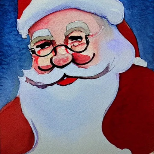 Prompt: a watercolor painting of santa claus