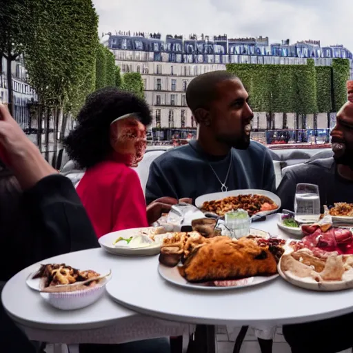 Image similar to people in paris eating kanye west, realistic, 4 k, hdr.