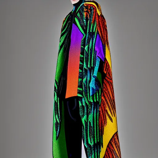 Image similar to gucci versace colorful intense intricate textile chiton himation cloak tunic streetwear cyberpunk modern fashion jupiter beguiled by juno on mount ida