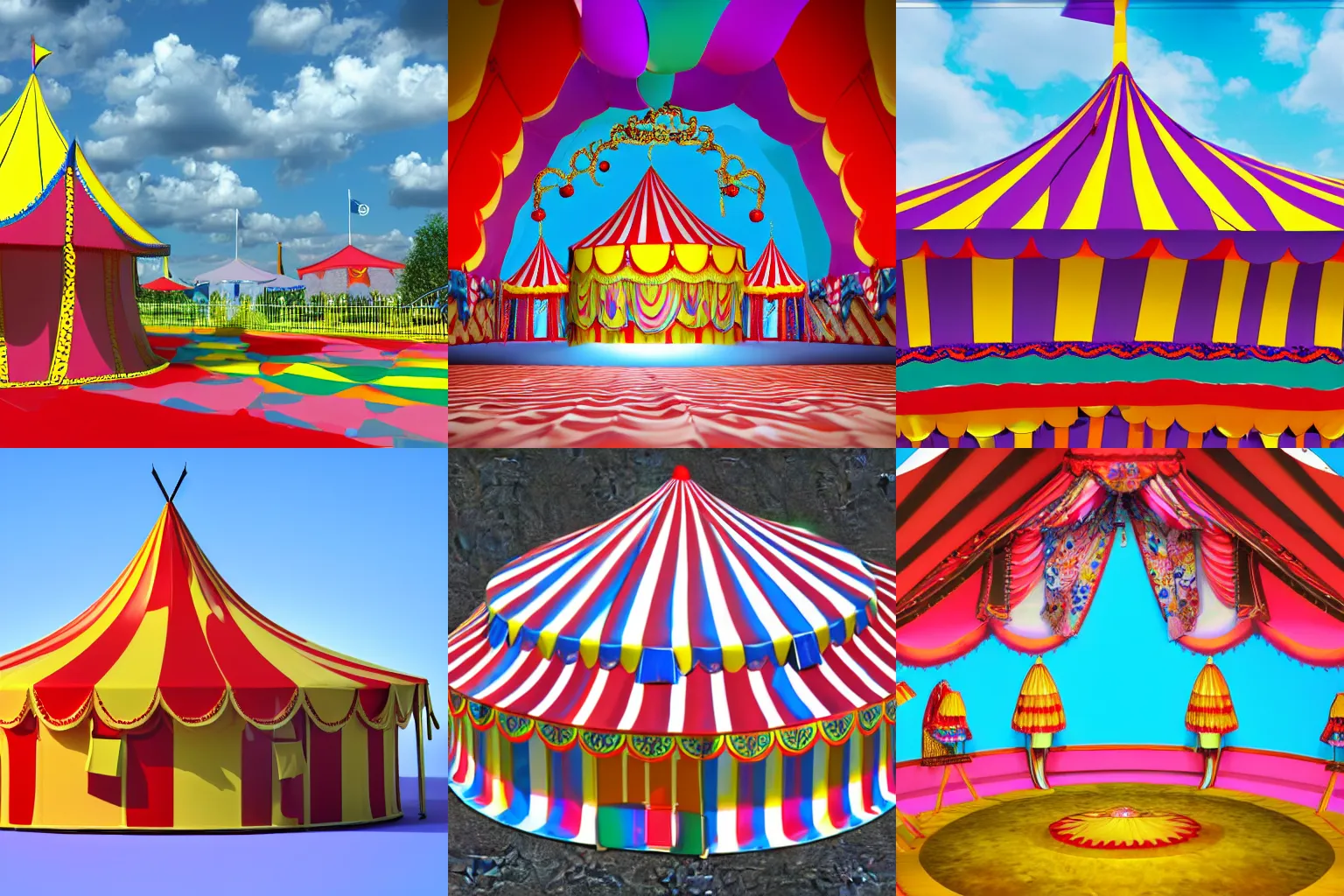 Prompt: 3d render of baroque highly detailed colourful circus tent, unreal, arstation