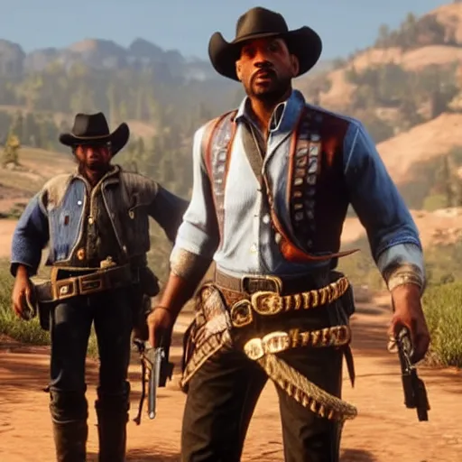 Image similar to Will Smith as a cowboy in Red Dead Redemption 2