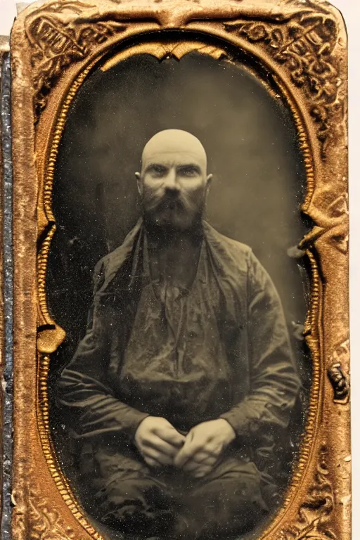 Image similar to a tintype photo of a dark and evil wizard