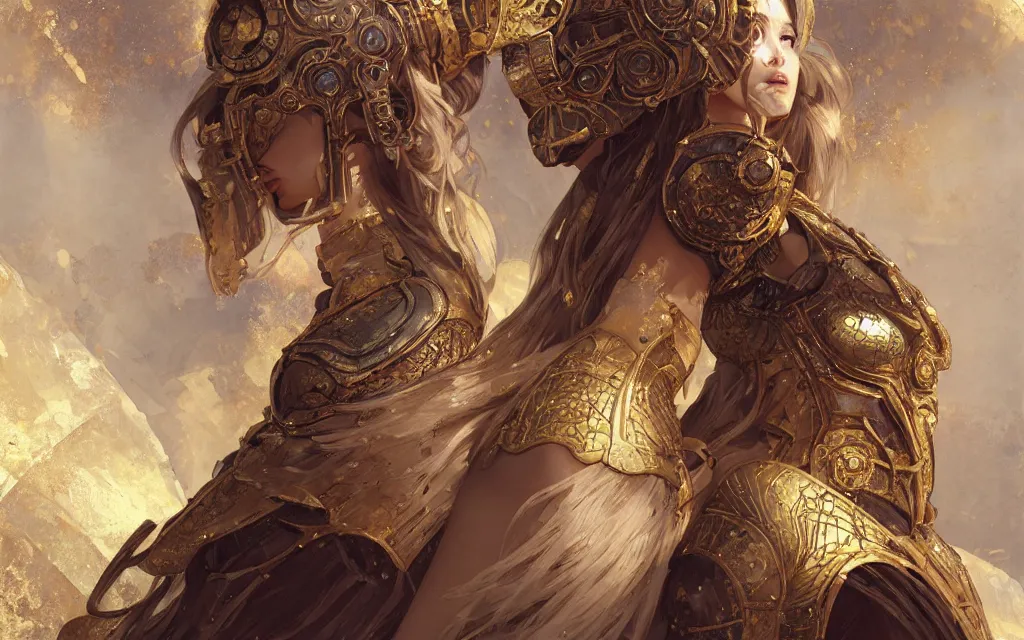 Image similar to portrait knights of zodiac girl, golden reflected armor, in ruined agora of athens, ssci - fi and fantasy, intricate and very very beautiful and elegant, highly detailed, digital painting, artstation, concept art, frostbite engine, smooth and sharp focus, illustration, art by tian zi and wlop and alphonse mucha