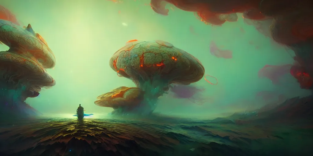 Image similar to two stars are collapsing into each other causing everything else around them to distort in a psychedelic mushroom way, extremely detailed digital painting, in the style of fenghua zhong and ruan jia and jeremy lipking and peter mohrbacher, mystical colors, rim light, beautiful lighting, 8 k, stunning scene, raytracing, octane, trending on artstation