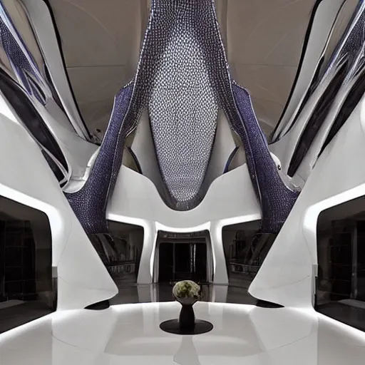 Image similar to extremely detailed ornate stunning beautiful elegant futuristic museum lobby interior by Zaha Hadid