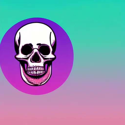 Image similar to white skull hovering over a pink ocean witha a purple sky, synthwave vaporwave