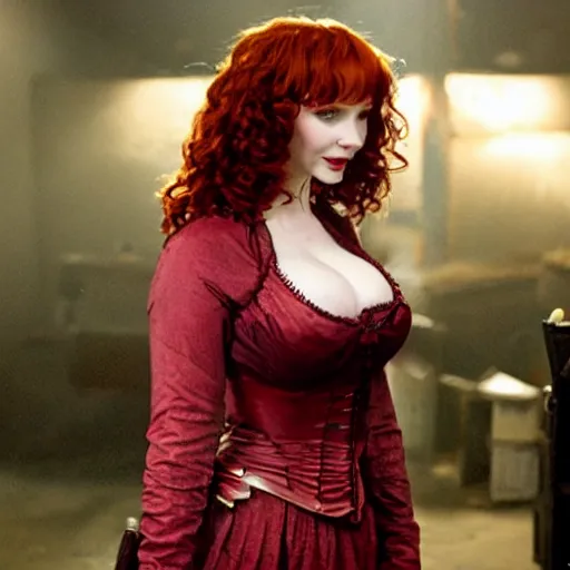 Image similar to long shot photo of christina hendricks as a vampire warrior