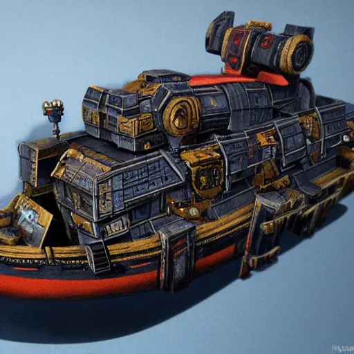 Prompt: Photorealistic, Warhammer 40k Batttlebarge, Space