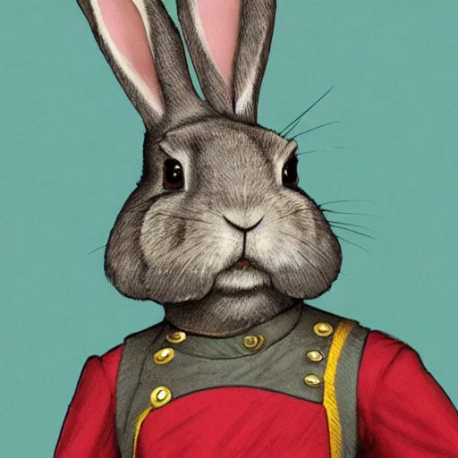 Prompt: a rabbit dressed as a carolean soldier