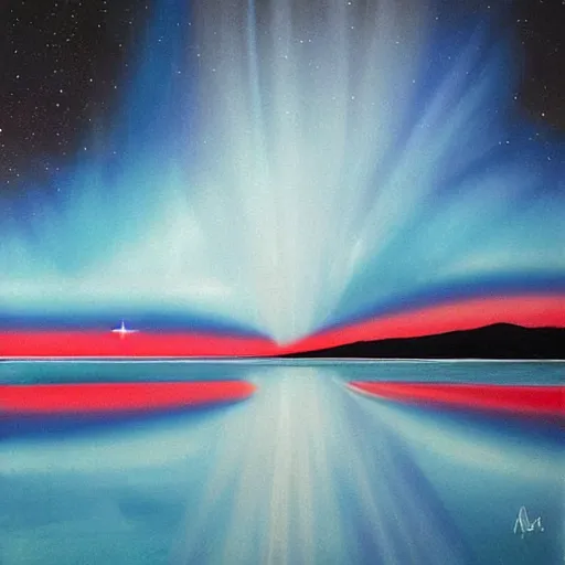 Prompt: the epic orphism painting'blue arctic void with black and red aurora borealis ', stunning masterpiece, trending on artstation