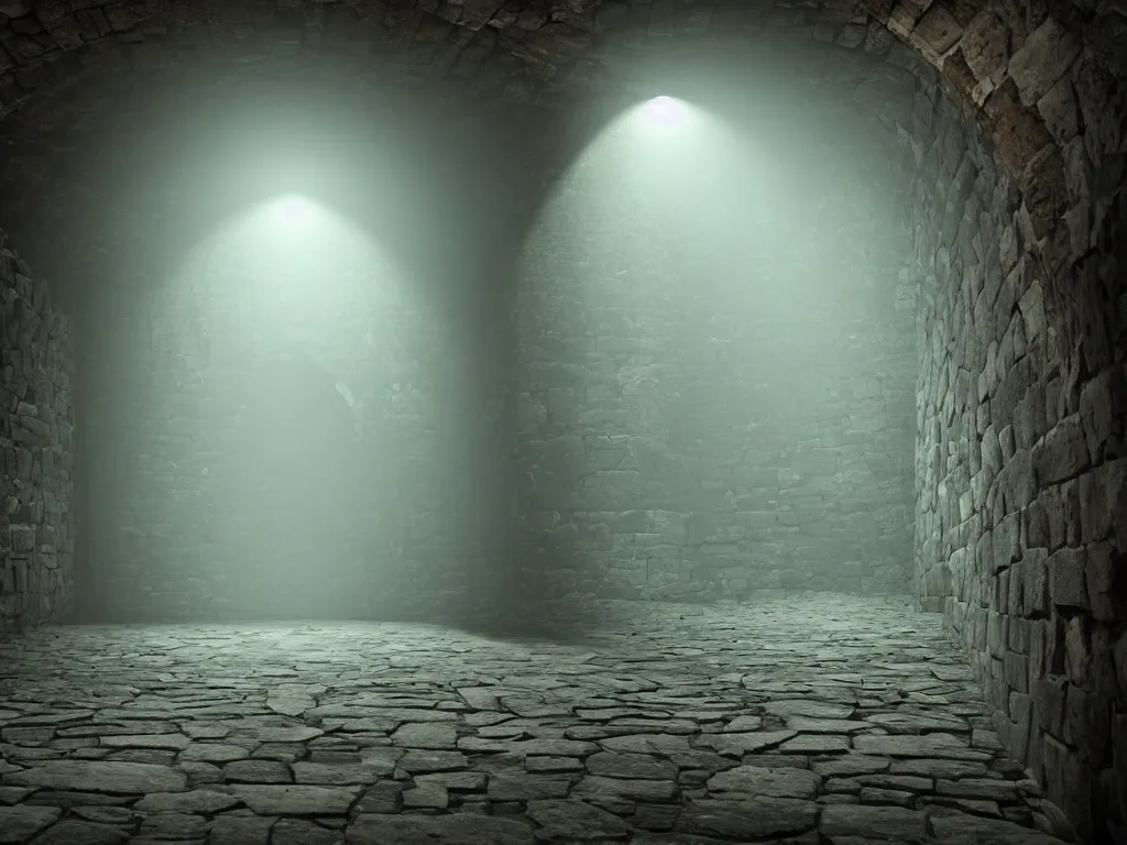 Prompt: A narrow tunnel in a dungeon. Stunning atmosphere, cinematic lighting, cinematic Rendering, 4K, rendered in octane