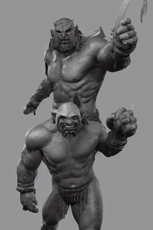 Image similar to ancient Greek statue of a orc warrior from world of Warcraft, highly detailed,3dsmax,blender, trending on artstation, realistic