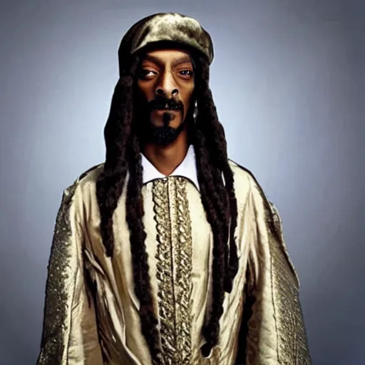 Image similar to photograph of snoop dog dressed as william shakespeare, filmic, cinematographic