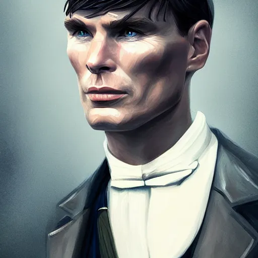 Prompt: a portrait of cillian murphy as tommy shelby, atlantis background, highly detailed, realistic face, digital art, epic, fantasy, in the style of artgerm, sharp, artstation