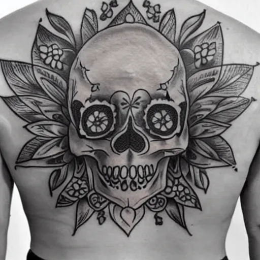 Image similar to flower skull back tattoo