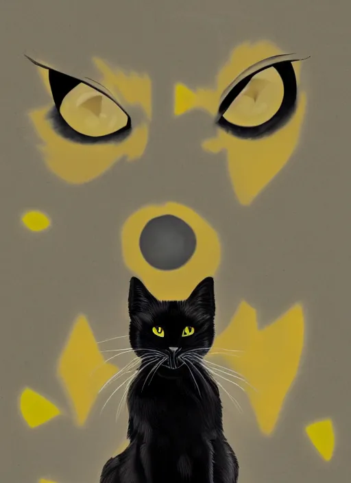 Prompt: a black cat yellow eyes like a mapet