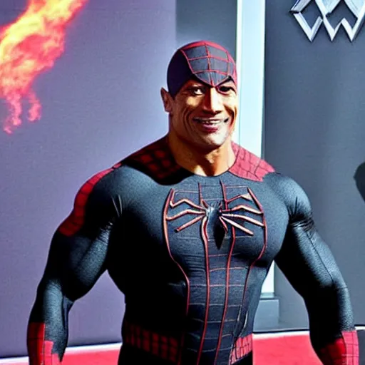 Prompt: dwayne johnson entering entrances of wwe as spiderman