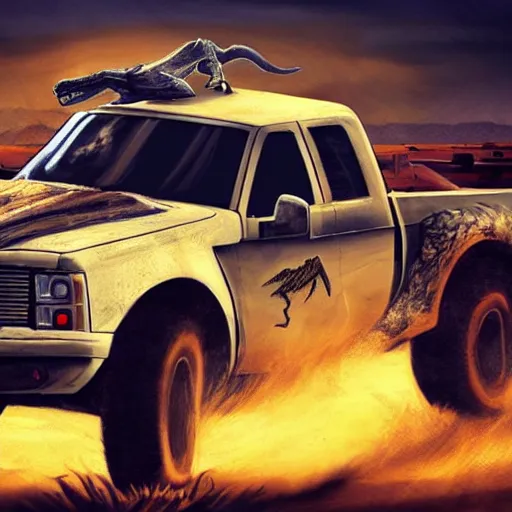 Image similar to truck velociraptor in the style of mad max and star wars, futuristic, dramatic lighting, intricate photorealism, high detail, many exotic high end features