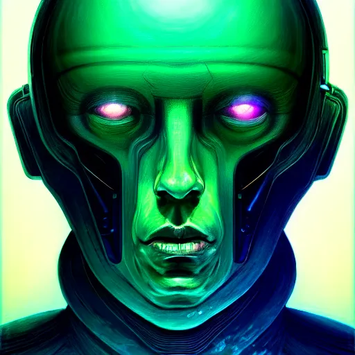 Image similar to scifi character portrait of man in the style of android jones and zdzislaw beksinski, 1 / 4 headshot.