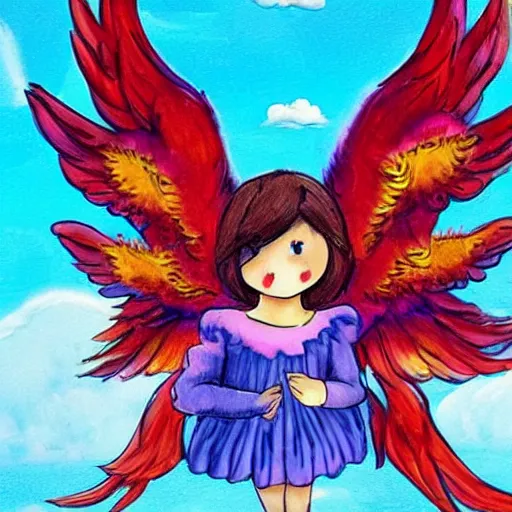 Image similar to bright blu sky. fluffy clouds. angels with big wings wake - up