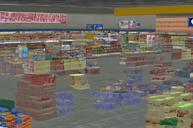 Image similar to flooded walmart in a shenmue , dreamcast screenshot, shenmue,