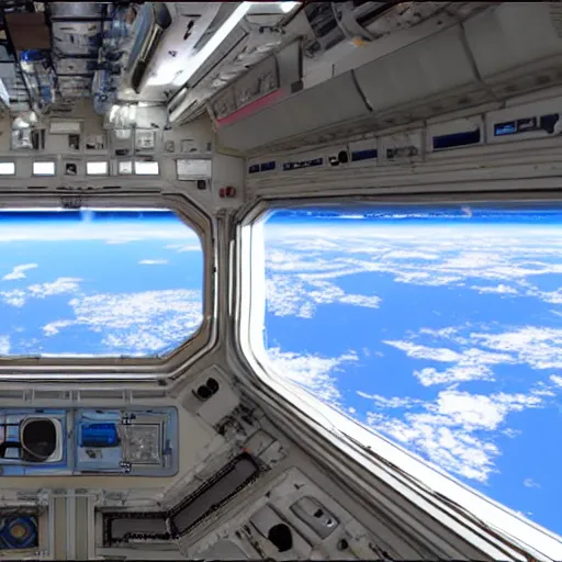Prompt: looking out of a space station window 8 k hyperrealism