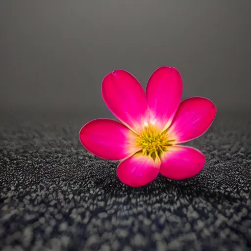 Prompt: a lone flower in the middle of a pitch black room. a dull glow is coming from the flower. black background. photorealistic. 4k. studio quality. photo.