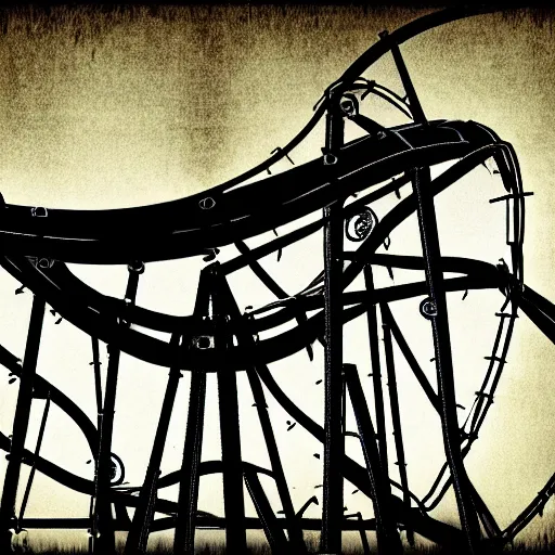 Image similar to a photograph of a broken rollercoaster, digital art