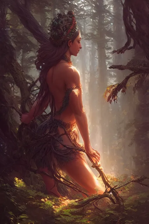 Image similar to goddess of the forest, highly detailed, digital painting, artstation, concept art, smooth, sharp focus, illustration, unreal engine 5, 8 k, art by artgerm and greg rutkowski and edgar maxence