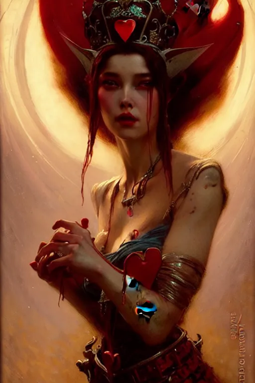 Image similar to queen of hearts by gaston bussiere, bayard wu, greg rutkowski, giger, maxim verehin