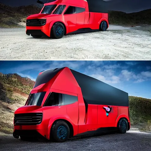 Prompt: a tesla cybertruck with a modded light bar across the top