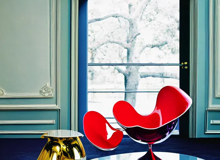 Prompt: a chair designed by jeff koons, interior design magazine photography