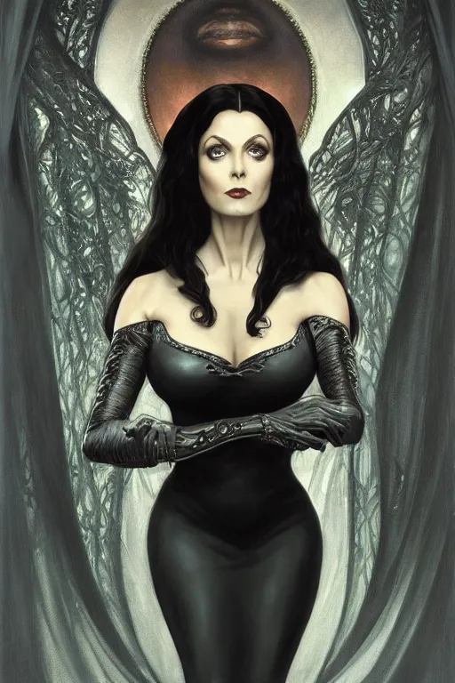 Prompt: ultra realistic illustration, deanna troi as morticia addams from baldurs gate and diablo, intricate, elegant, highly detailed, digital painting, artstation, concept art, smooth, sharp focus, illustration, art by artgerm and greg rutkowski and alphonse mucha