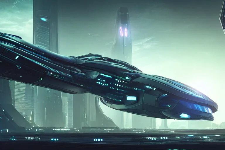 Image similar to cyberpunk alien concept inspired mother space ship, futuristic look, highly detailed body, very powerful, photorealistic camera shot, bright studio setting, studio lighting, crisp quality and light reflections, unreal engine 5 quality render