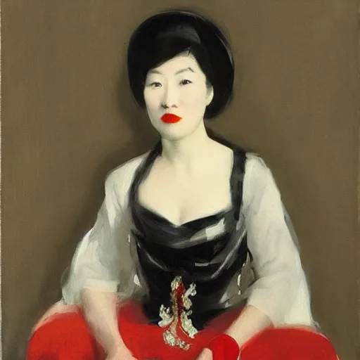 Prompt: “Asian woman in the style of madame x by John singer Sargent”