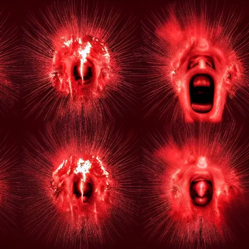 Image similar to emotions, furious movement, red, heat, anger, explosion, disaster