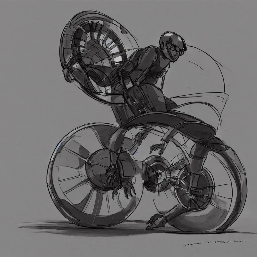 Prompt: a beautiful concept art of futuristic monowheel with rider sitting inside by ralph mcquarrie, trending on artstation.