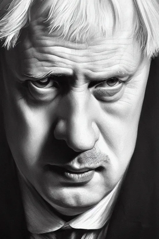 Prompt: Boris Johnson as Vito Corleone, realistic portrait, symmetrical, highly detailed, digital painting, artstation, concept art, smooth, sharp focus, illustration, cinematic lighting, art by artgerm and greg rutkowski and alphonse mucha