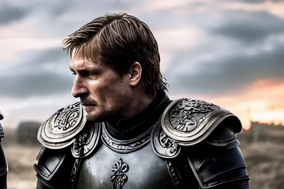 Image similar to very very intricate photorealistic photo of jaime lannister fighting cersei, photo is in focus with detailed atmospheric lighting, award - winning details