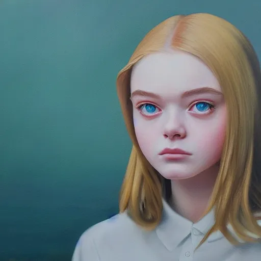 Image similar to a striking hyper real painting of Elle Fanning by Studio Ghibli