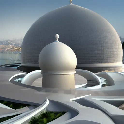 Image similar to mosque with dome by zaha hadid fantasy world