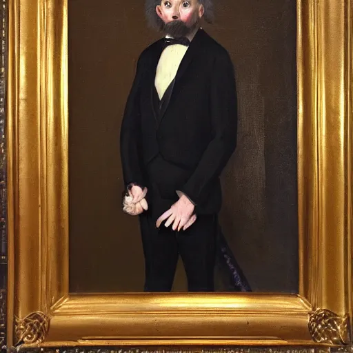 Prompt: portrait of an anthropomorphic reptilian wearing a black tuxedo, oil on canvas, full shot, by greg rutkowsky and ivan shishkin