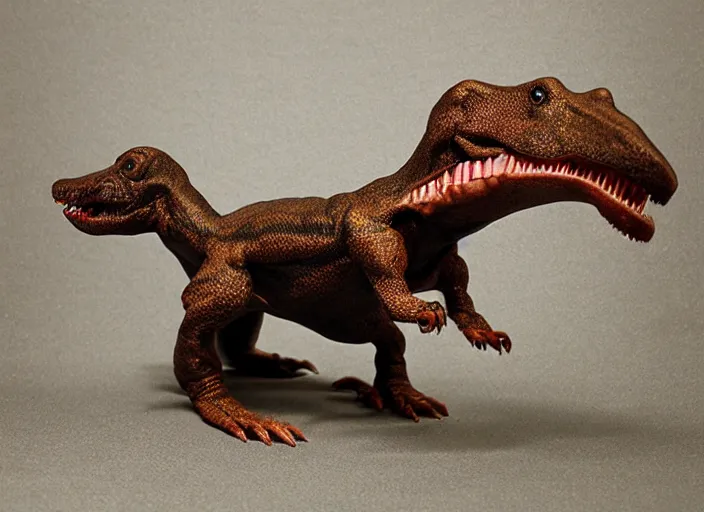 Prompt: Dachshund Tyrannosaurus Rex, natural history diorama by James Perry Wilson