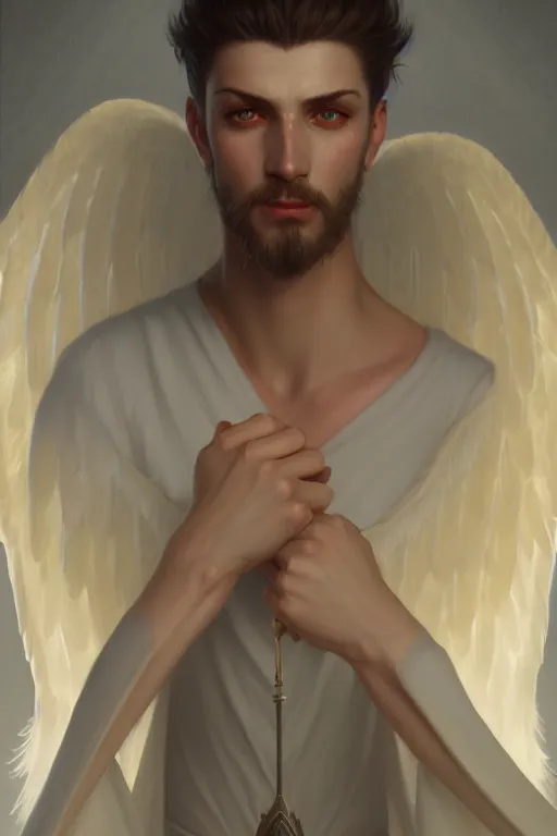 Image similar to a portrait of the male angel Azazel, illustration, soft lighting, soft details, painting oil on canvas by Edmund Blair Leighton and Charlie Bowater octane render trending on artstation d&d characters, 4k, 8k, HD