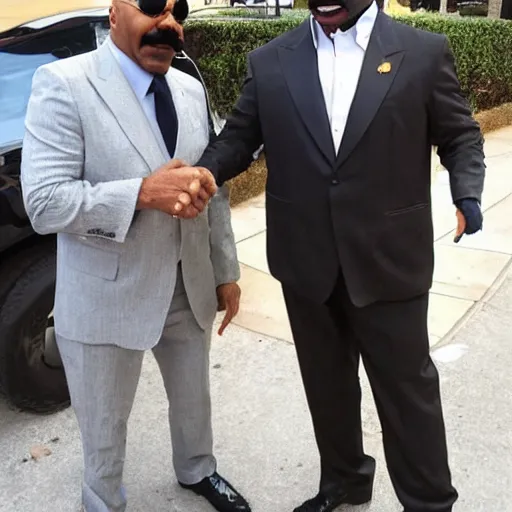 Image similar to biggest mustache steve harvey meeting midget steve harvey