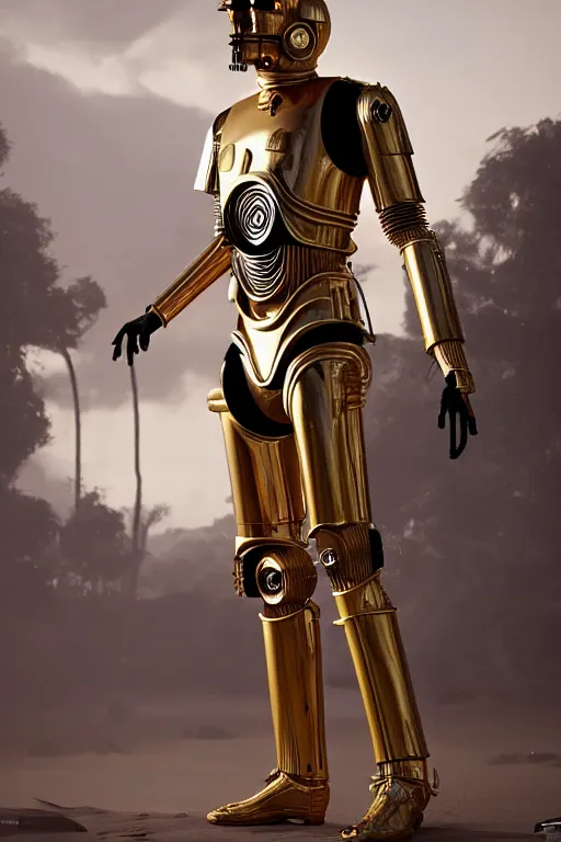 Prompt: c - 3 po mixed with t 8 0 0 exoskeleton, rpg reference, oil painting, trending on artstation, octane render, insanely detailed, 8 k, hd