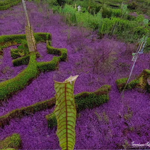 Image similar to purple kudzu, eldritch abomination, abandoned city, post apocalyptic